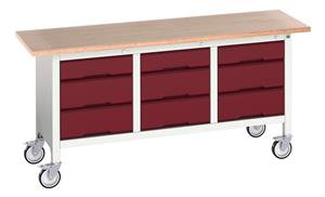 16923223.** verso mobile storage bench (mpx) with 3 drw cab / 3 drw cab / 3 drw cab. WxDxH: 1750x600x830mm. RAL 7035/5010 or selected